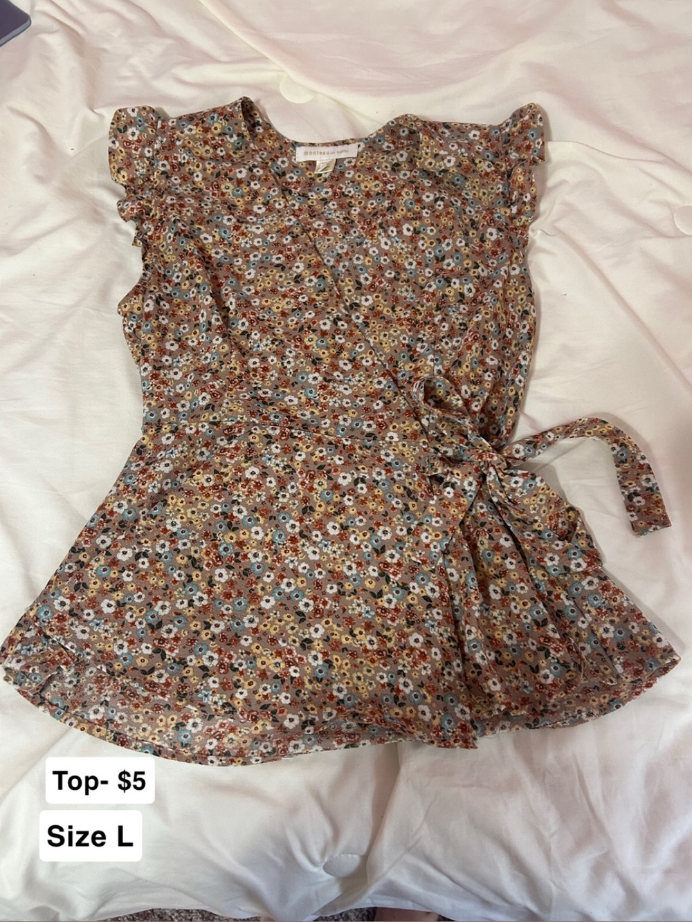 Floral Tie-Waist Women's Top - Brown Multi